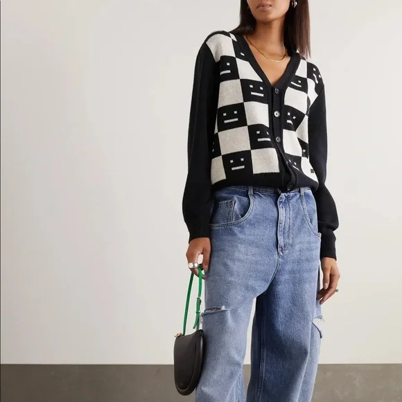 Checked intarsia wool cardigan - Picture 2 of 9